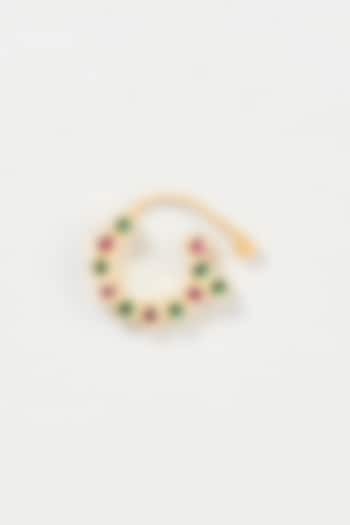 Gold Finish Red & Green Stone Nose Ring In Sterling Silver by Aaharya
