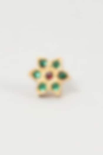 Gold Finish Red & Green Stone Nose Pin In Sterling Silver by Aaharya