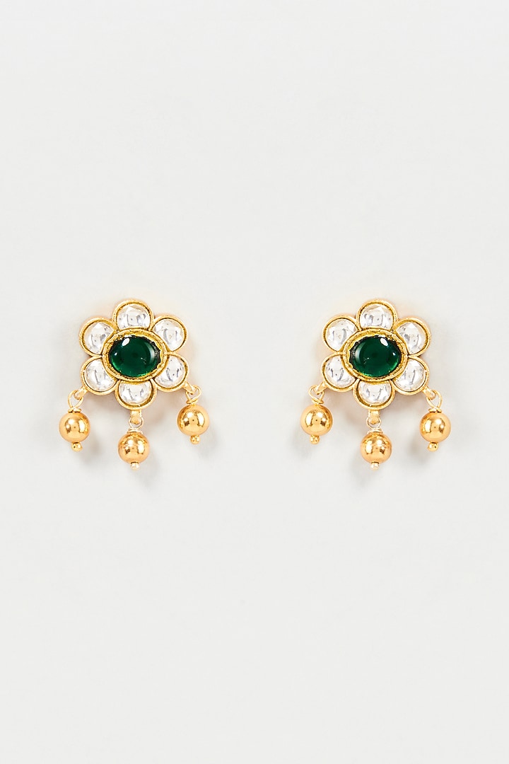 Gold Finish Green Semi-Precious Stone Stud Earrings In Sterling Silver by Aaharya at Pernia's Pop Up Shop