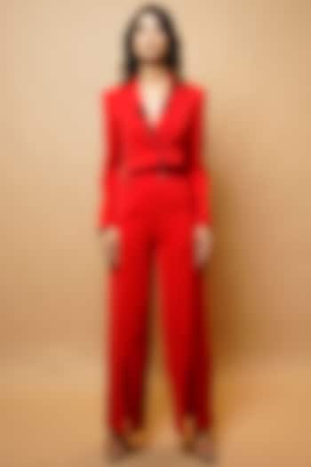 Hot Red Crepe Co-Ord Set by AHI CLOTHING at Pernia's Pop Up Shop