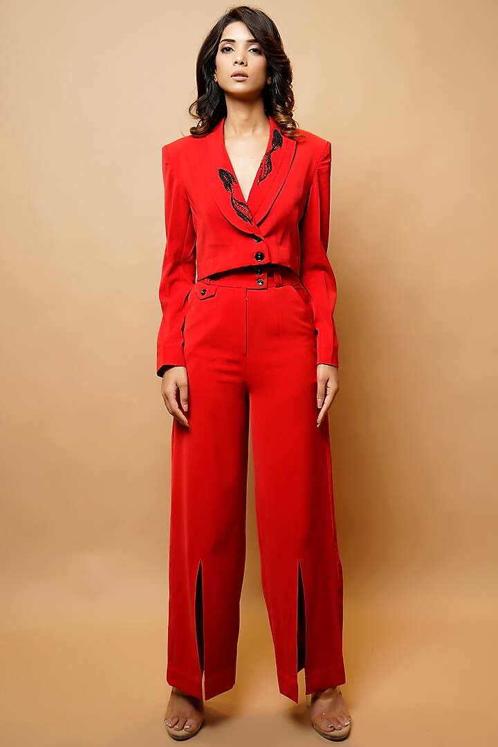 Hot Red Crepe Co-Ord Set by AHI CLOTHING at Pernia's Pop Up Shop