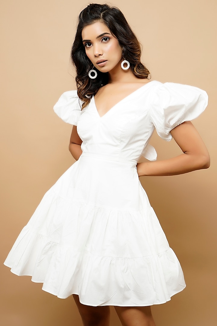 White Cotton Poplin Mini Summer Dress by AHI CLOTHING at Pernia's Pop Up Shop