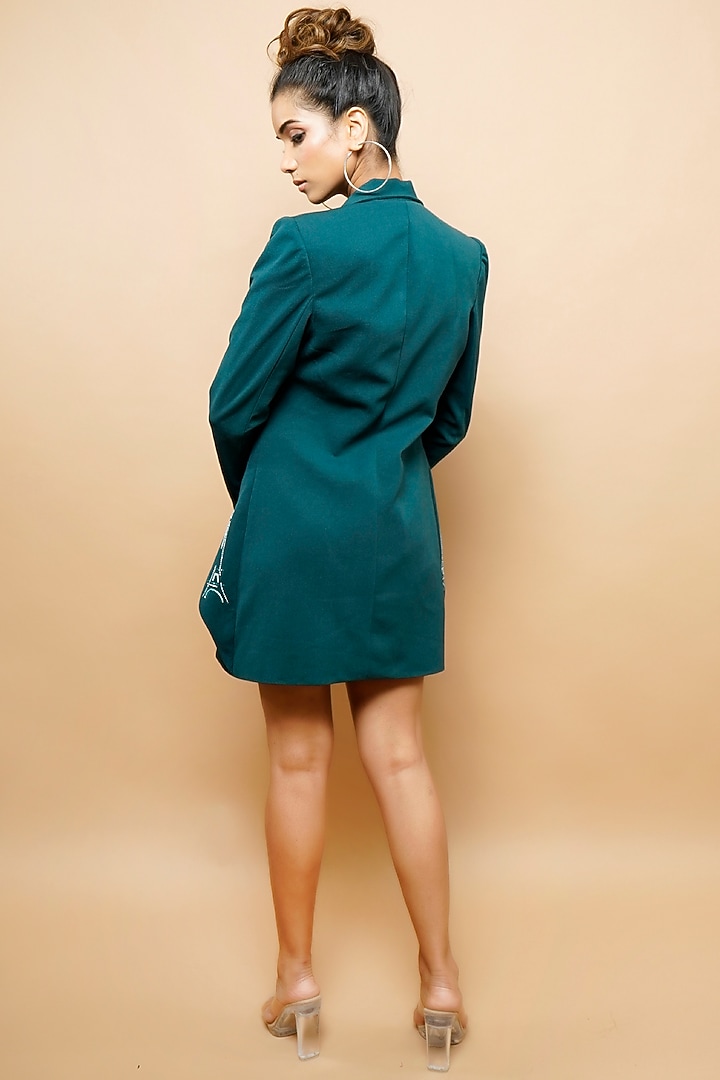 Teal Crepe Mini Jacket Summer Dress by AHI CLOTHING at Pernia's Pop Up Shop
