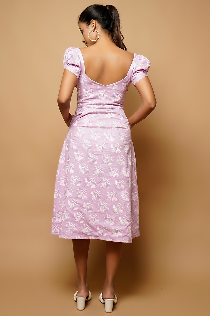 Lavender Hand Block Printed Midi Summer Dress by AHI CLOTHING at Pernia's Pop Up Shop
