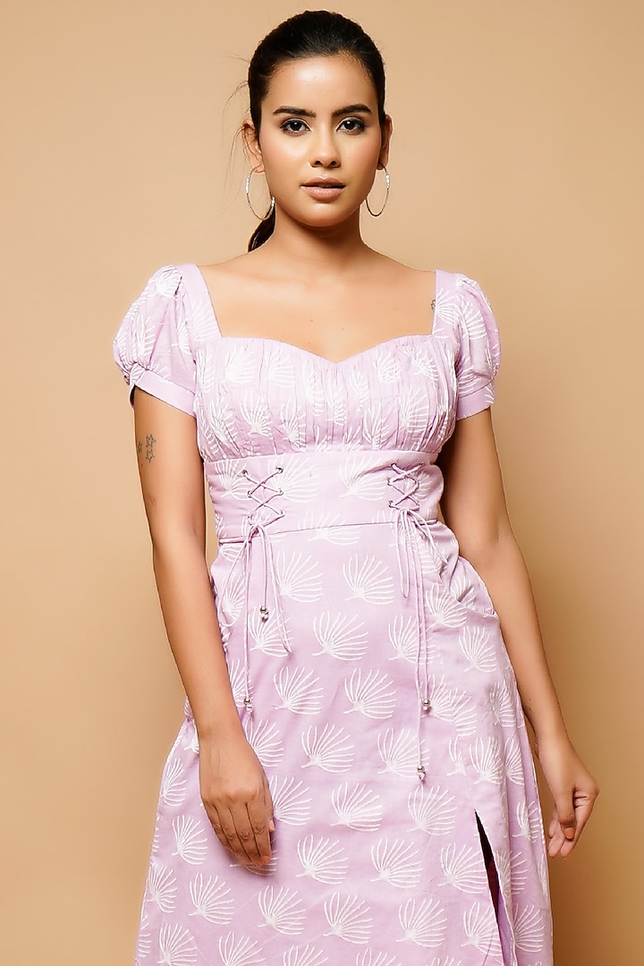 Lavender Hand Block Printed Midi Summer Dress by AHI CLOTHING at Pernia's Pop Up Shop