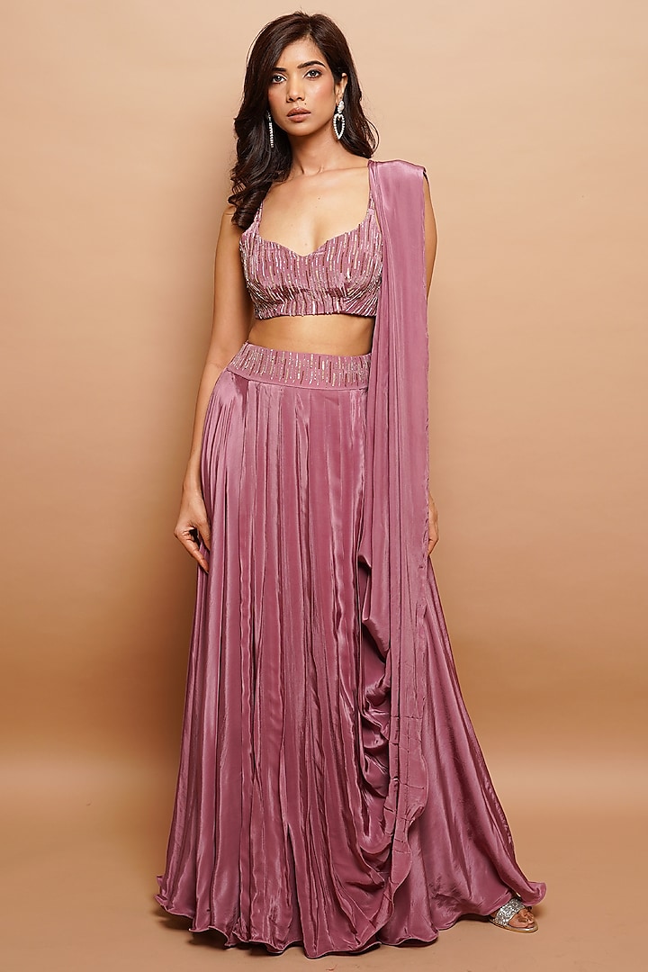 Onion Natural Crepe Embroidered Lehenga Set by AHI CLOTHING at Pernia's Pop Up Shop