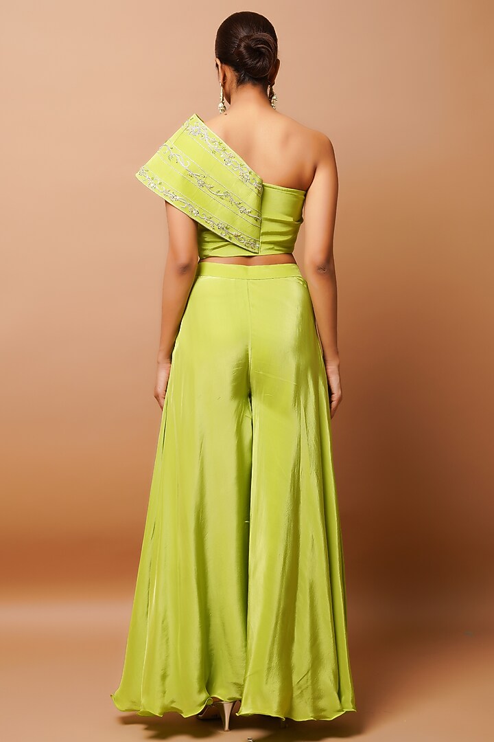 Bright Green Natural Crepe Embroidered Co-Ord Set by AHI CLOTHING at Pernia's Pop Up Shop