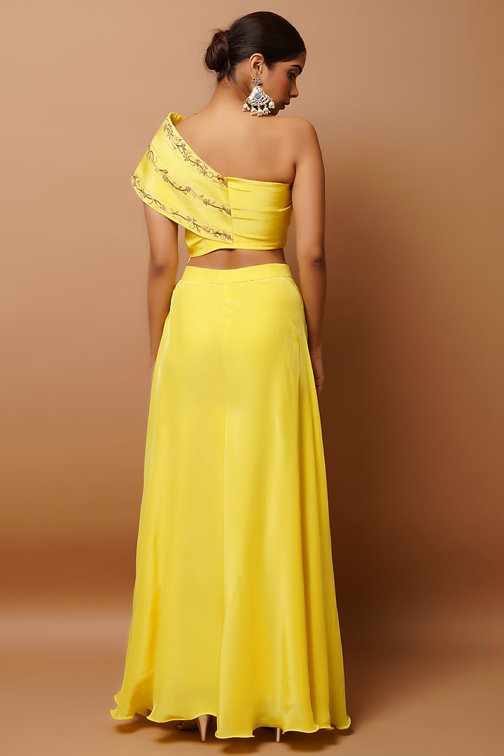 Bright Yellow Natural Crepe Embroidered Co-Ord Set by AHI CLOTHING at Pernia's Pop Up Shop
