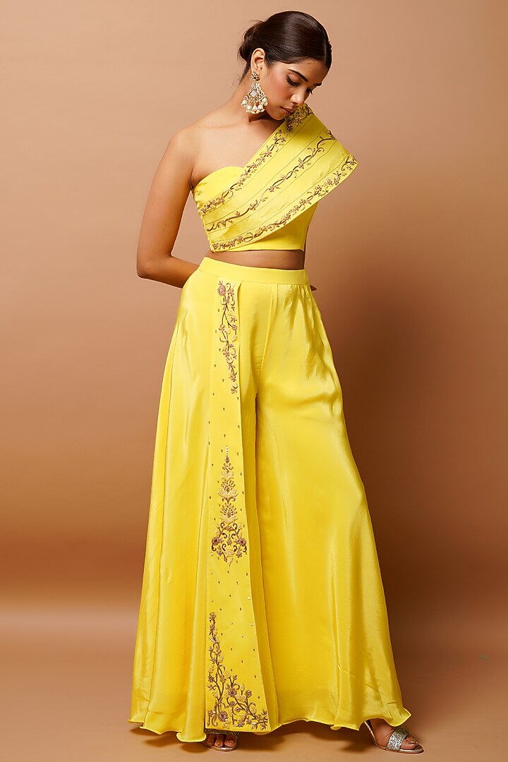Bright Yellow Natural Crepe Embroidered Co-Ord Set by AHI CLOTHING at Pernia's Pop Up Shop