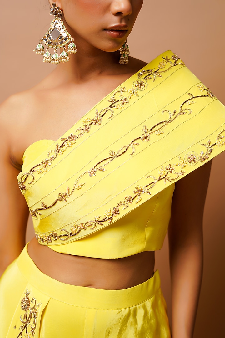 Bright Yellow Natural Crepe Embroidered Co-Ord Set by AHI CLOTHING at Pernia's Pop Up Shop