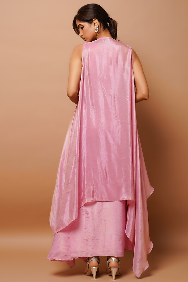 Pink Tissue Silk Draped Skirt Set by AHI CLOTHING at Pernia's Pop Up Shop