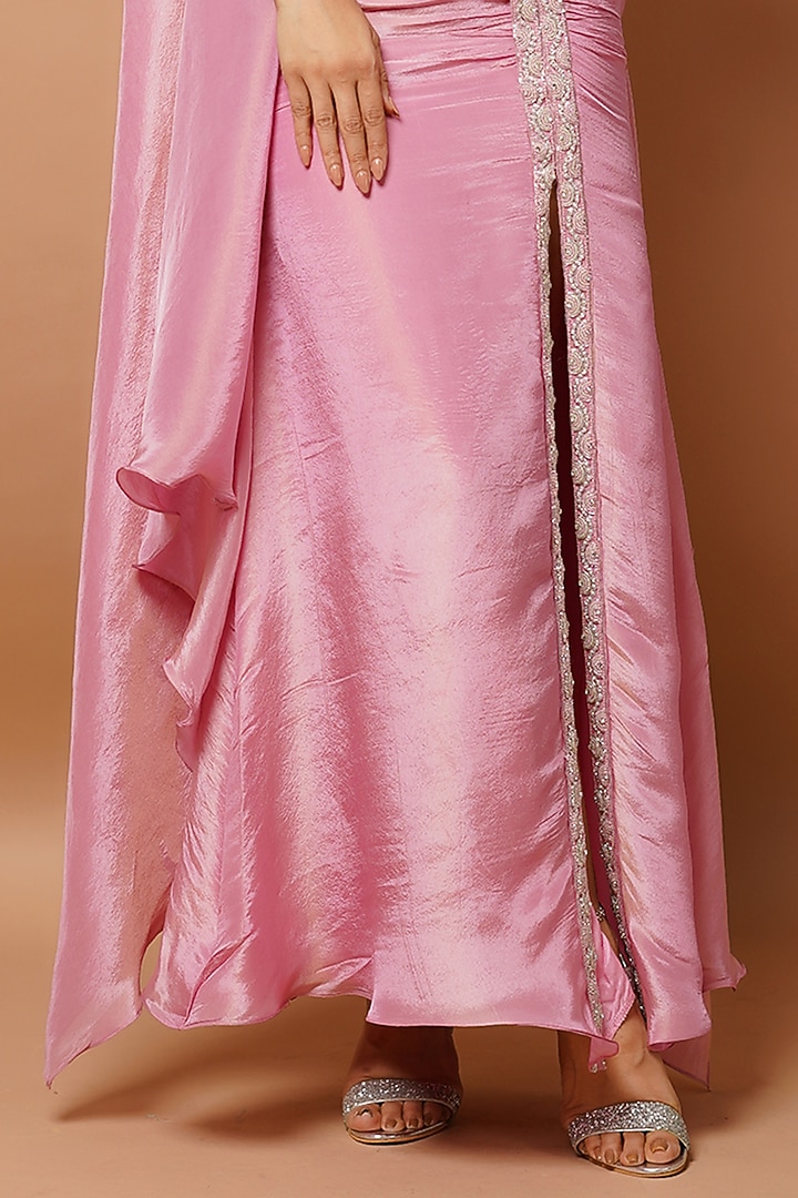 Pink Tissue Silk Draped Skirt Set by AHI CLOTHING at Pernia's Pop Up Shop