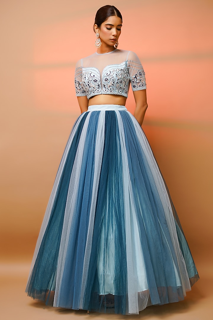 Blue Net Skirt Set by AHI CLOTHING at Pernia's Pop Up Shop
