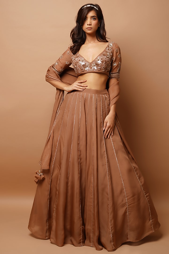 Gold Organza Wedding Lehenga Set by AHI CLOTHING at Pernia's Pop Up Shop