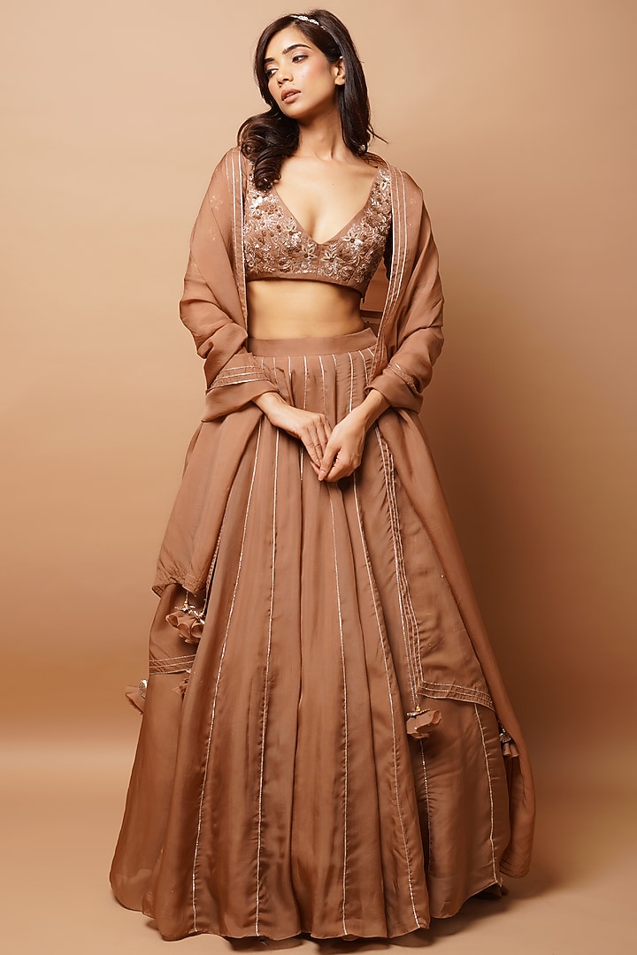 Gold Organza Wedding Lehenga Set by AHI CLOTHING at Pernia's Pop Up Shop
