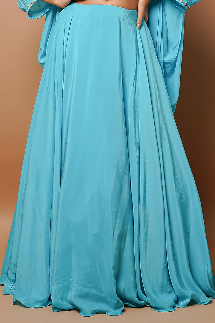 Ocean Blue Heavy Crepe Jacket Wedding Lehenga Set by AHI CLOTHING at Pernia's Pop Up Shop