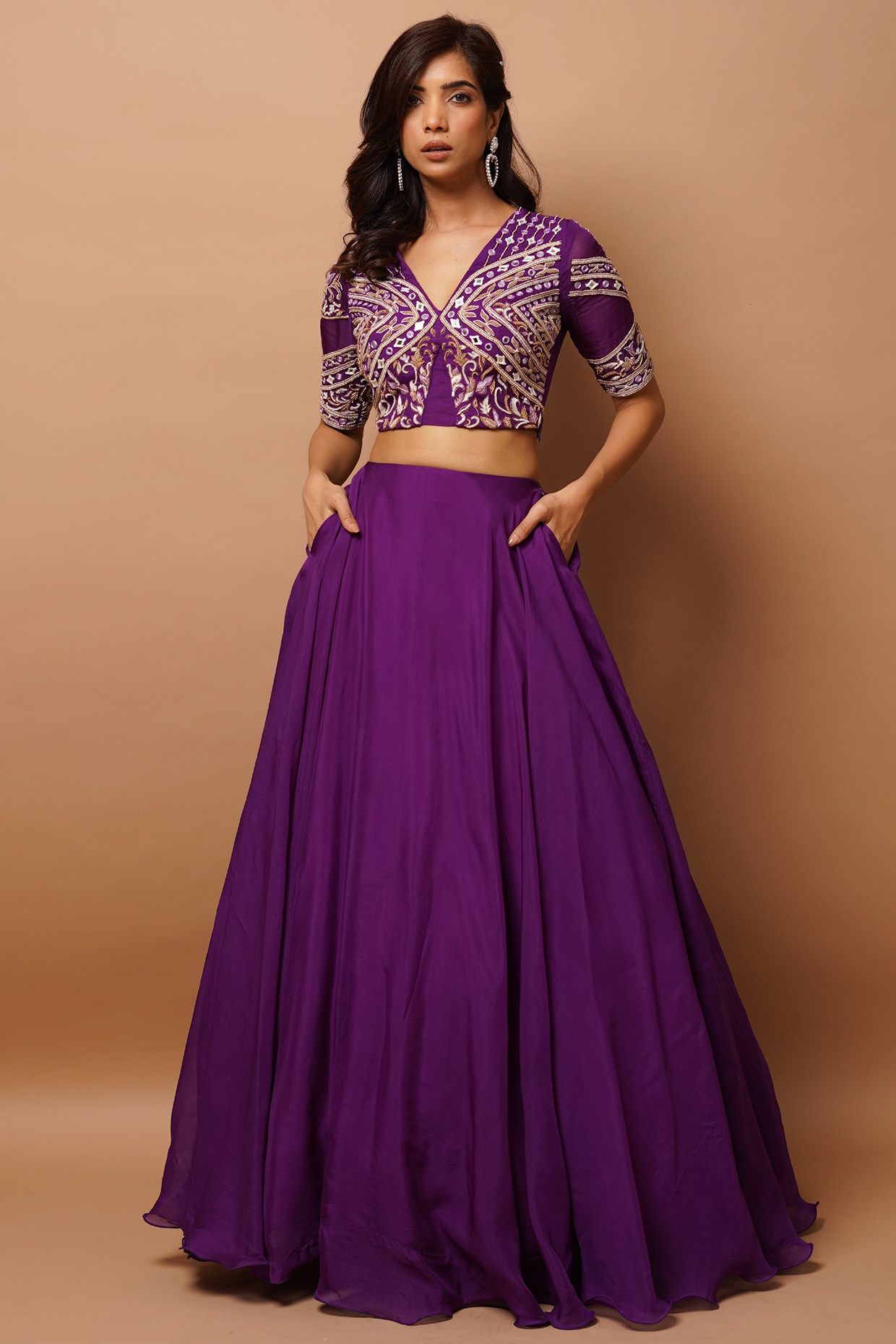 Dark Purple Heavy Crepe Lehenga Set by AHI CLOTHING at Pernia s Pop Up Shop 2024