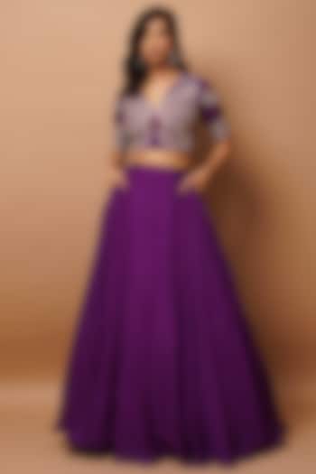 Dark Purple Heavy Crepe Lehenga Set by AHI CLOTHING