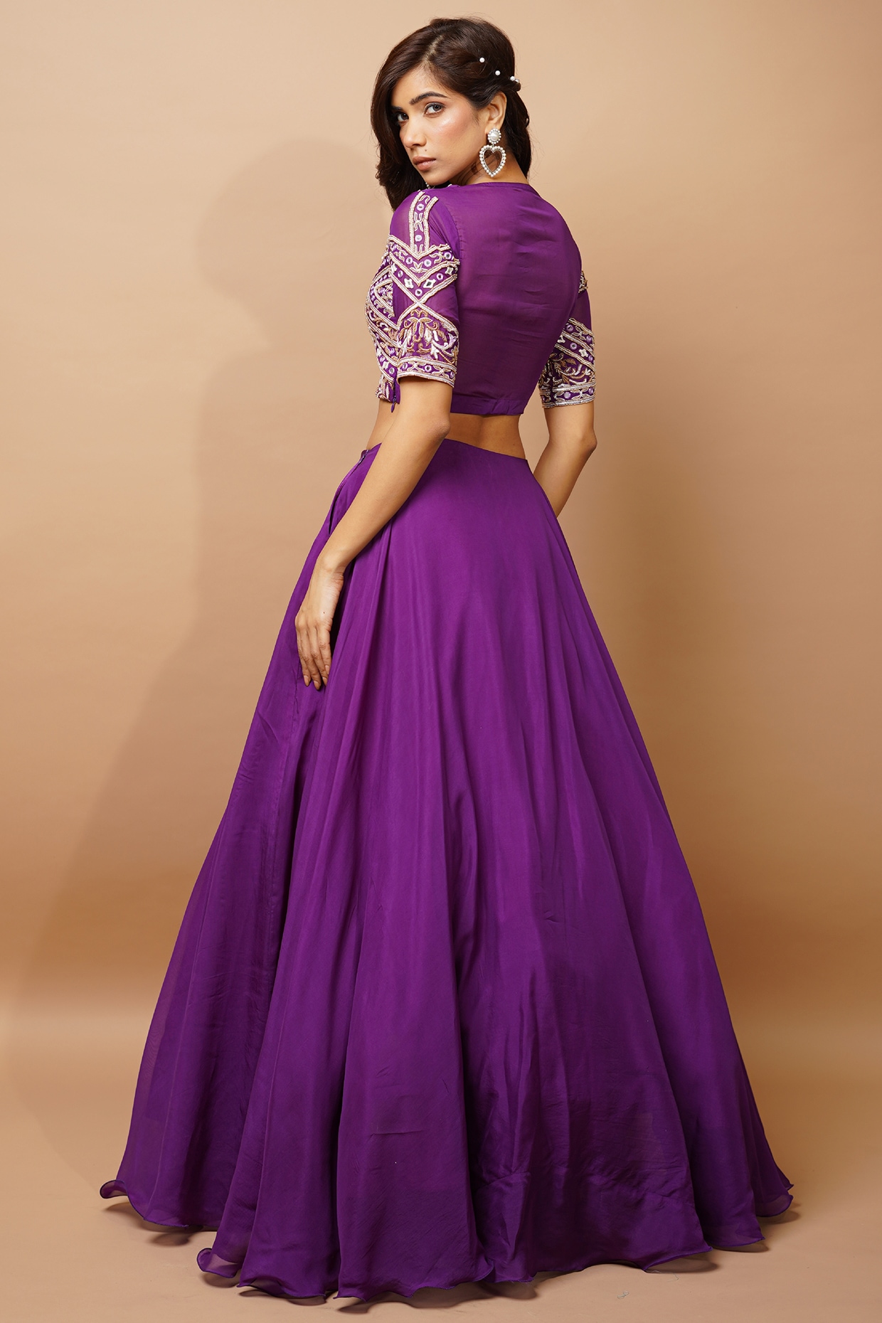 Dark Purple Heavy Crepe Lehenga Set Design by AHI CLOTHING at