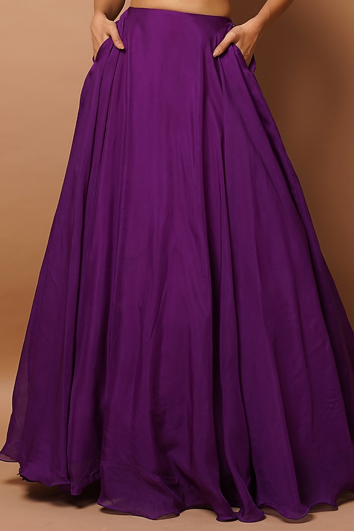 Dark Purple Heavy Crepe Wedding Lehenga Set by AHI CLOTHING at Pernia's Pop Up Shop