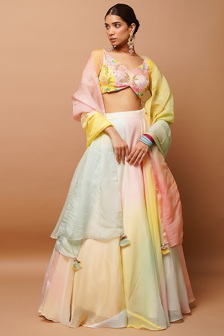 Multi-Colored Heavy Organza Lehenga Set by AHI CLOTHING at Pernia's Pop Up Shop