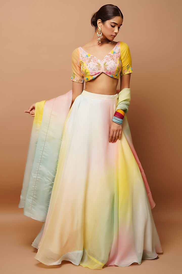 Multi-Colored Heavy Organza Wedding Lehenga Set by AHI CLOTHING at Pernia's Pop Up Shop