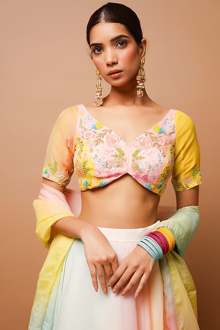 Multi-Colored Heavy Organza Wedding Lehenga Set by AHI CLOTHING at Pernia's Pop Up Shop