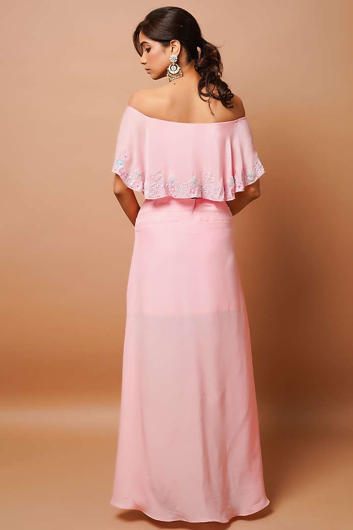 Baby Pink Heave Crepe Skirt Set by AHI CLOTHING at Pernia's Pop Up Shop