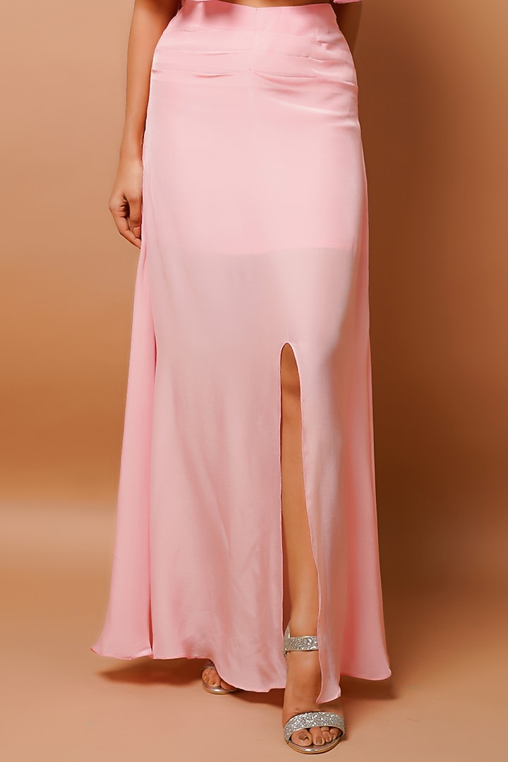 Baby Pink Heave Crepe Skirt Set by AHI CLOTHING at Pernia's Pop Up Shop