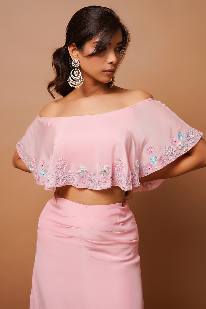 Baby Pink Heave Crepe Skirt Set by AHI CLOTHING at Pernia's Pop Up Shop