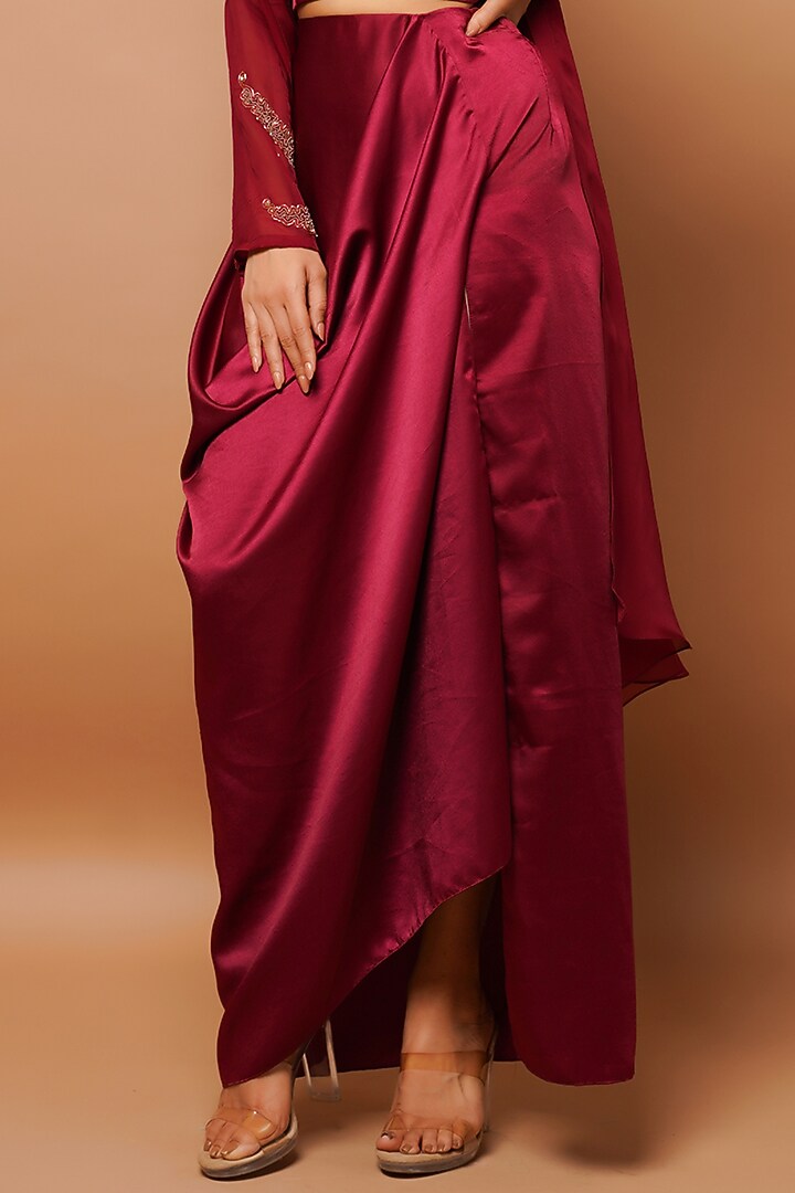 Wine Imported Satin Skirt Set by AHI CLOTHING at Pernia's Pop Up Shop