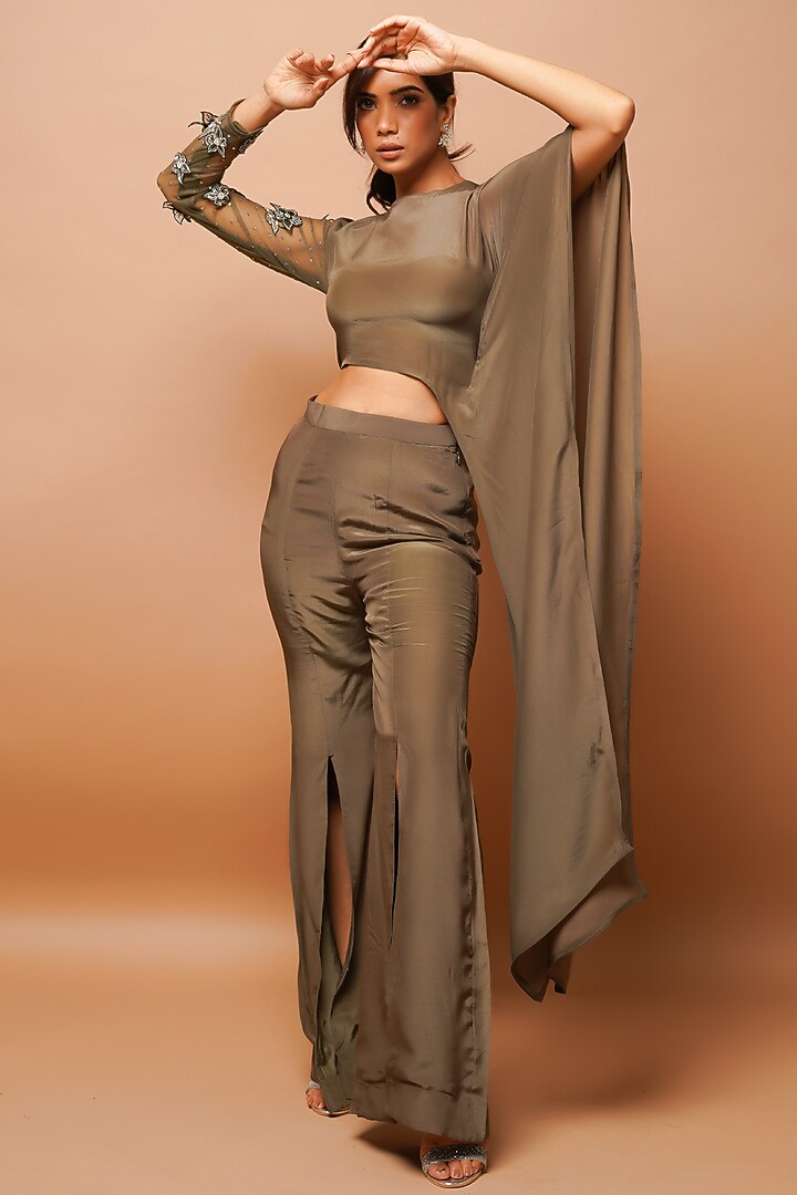 Dusty Olive Heavy Crepe Co-Ord Set by AHI CLOTHING at Pernia's Pop Up Shop