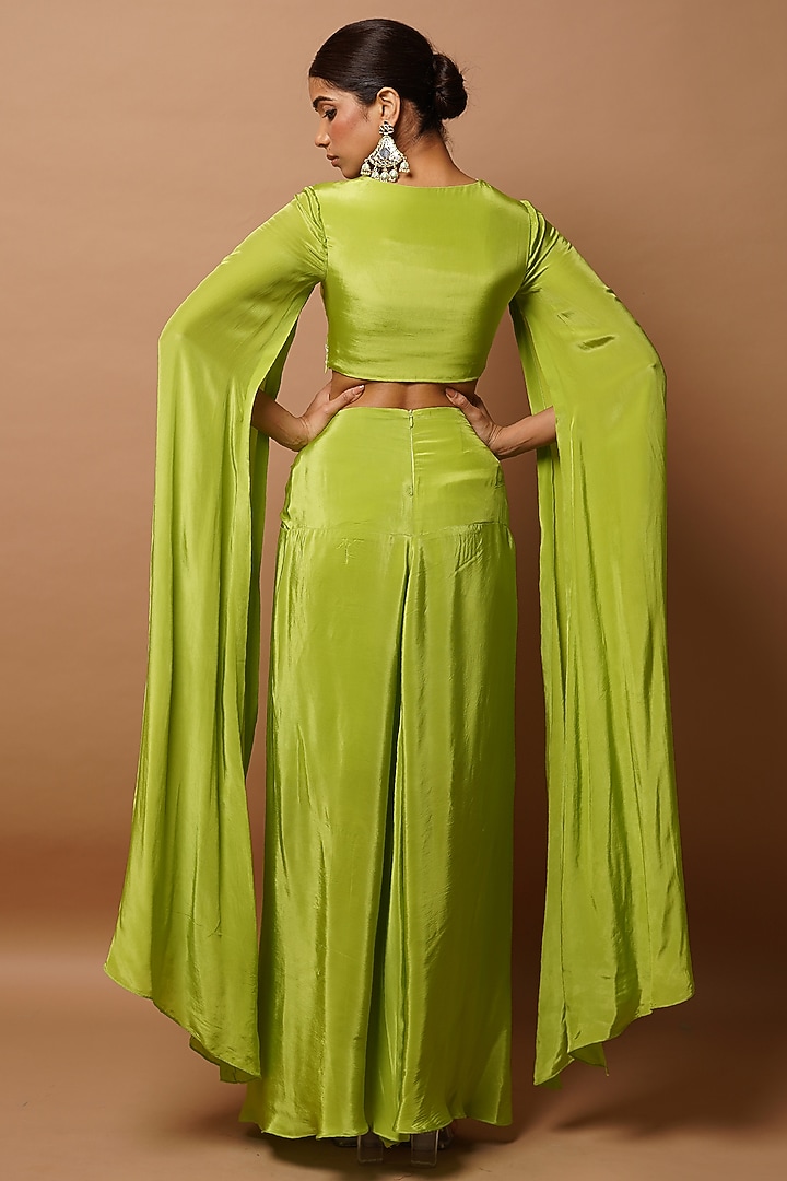 Bright Green Heavy Crepe Skirt Set by AHI CLOTHING at Pernia's Pop Up Shop