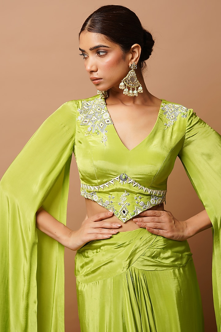 Bright Green Heavy Crepe Skirt Set by AHI CLOTHING at Pernia's Pop Up Shop