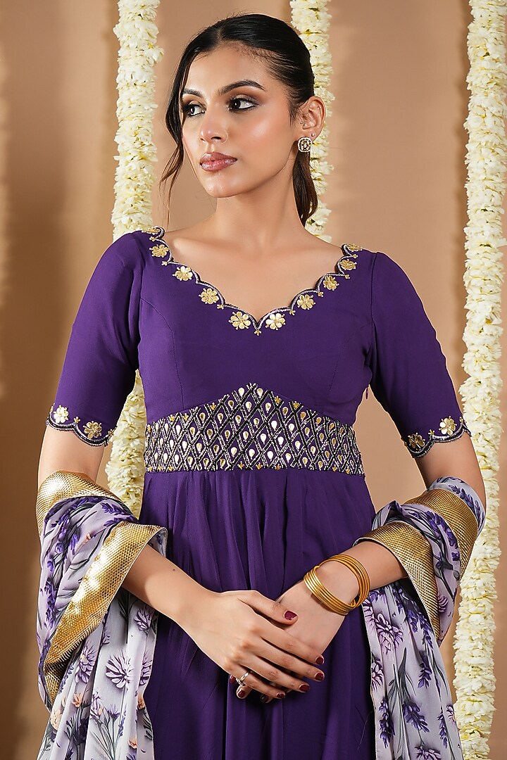 Dark Purple Georgette Cutdana Handwork Wedding Anarkali Set by AHI CLOTHING at Pernia's Pop Up Shop
