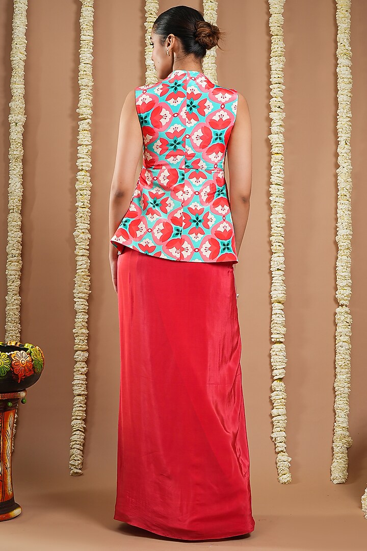 Red Natural Crepe Pleated Draped Skirt Set by AHI CLOTHING at Pernia's Pop Up Shop
