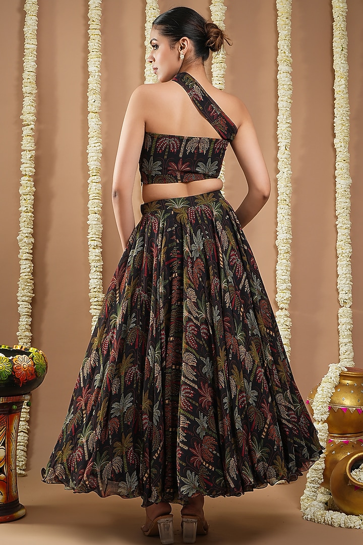Black Georgette Digital Printed Kalidar Skirt Set by AHI CLOTHING at Pernia's Pop Up Shop