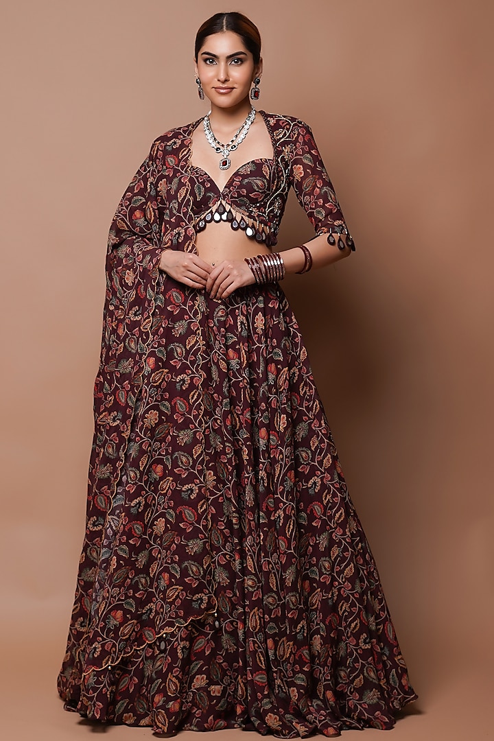 Maroon Heavy Georgette Digital Printed Wedding Lehenga Set by AHI CLOTHING at Pernia's Pop Up Shop