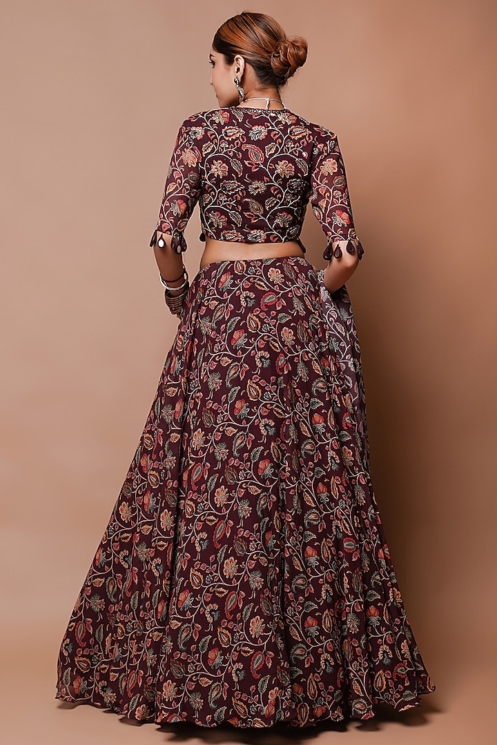 Maroon Heavy Georgette Digital Printed Wedding Lehenga Set by AHI CLOTHING at Pernia's Pop Up Shop