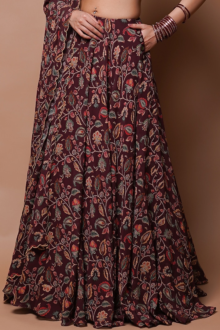 Maroon Heavy Georgette Digital Printed Wedding Lehenga Set by AHI CLOTHING at Pernia's Pop Up Shop