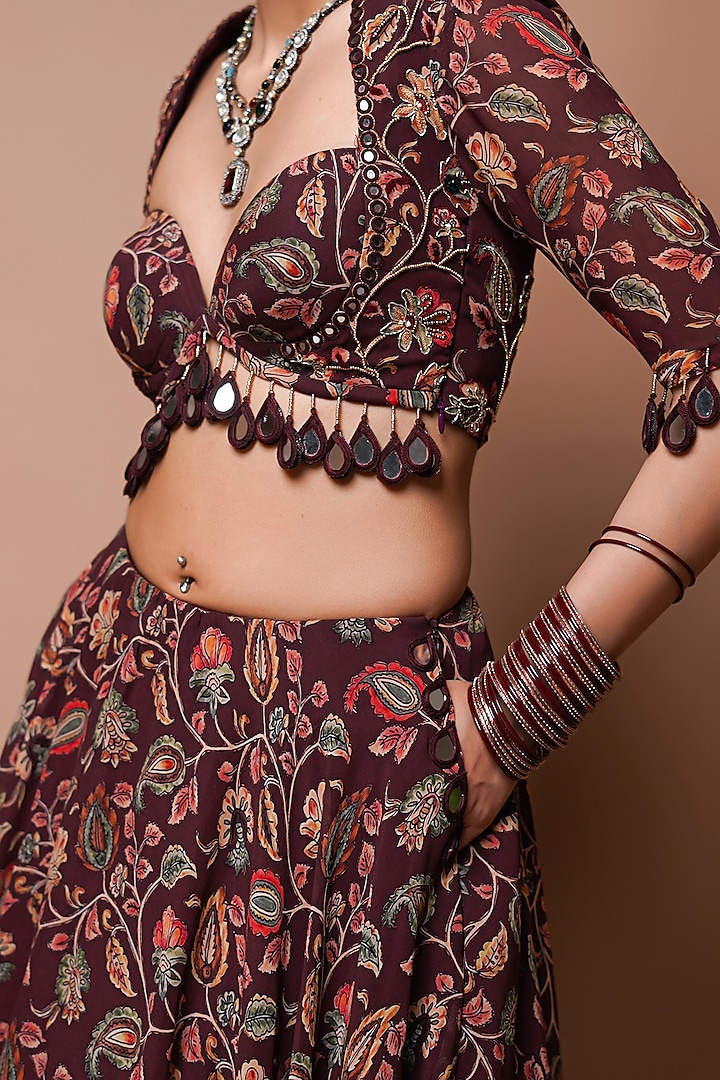 Maroon Heavy Georgette Digital Printed Wedding Lehenga Set by AHI CLOTHING at Pernia's Pop Up Shop