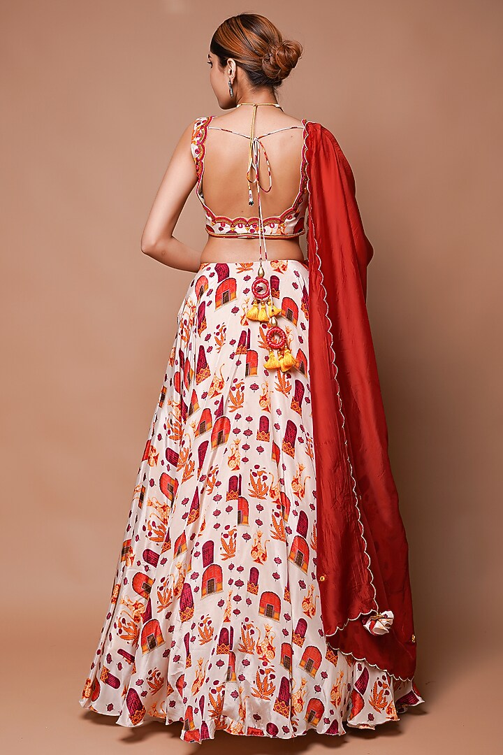Cream Heavy Georgette Digital Printed Wedding Lehenga Set by AHI CLOTHING at Pernia's Pop Up Shop