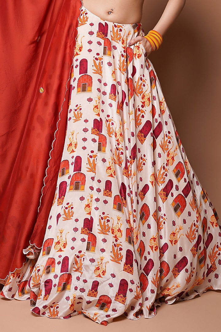 Cream Heavy Georgette Digital Printed Wedding Lehenga Set by AHI CLOTHING at Pernia's Pop Up Shop