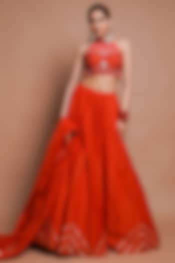 Orange Chanderi Silk Kalidar Wedding Lehenga Set by AHI CLOTHING at Pernia's Pop Up Shop