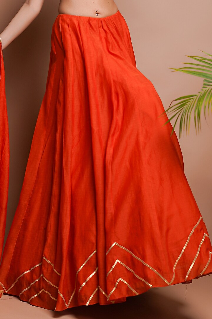 Orange Chanderi Silk Kalidar Wedding Lehenga Set by AHI CLOTHING at Pernia's Pop Up Shop