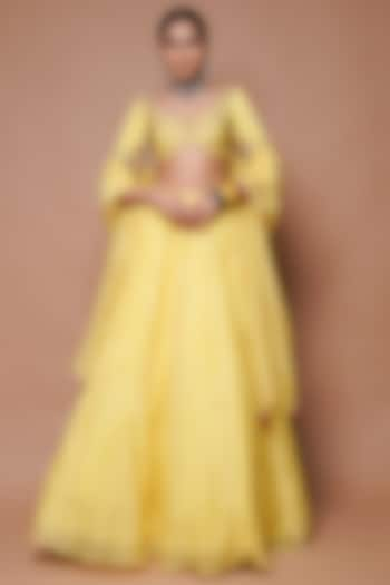 Lemon Yellow Chanderi Silk Wedding Lehenga Set by AHI CLOTHING at Pernia's Pop Up Shop