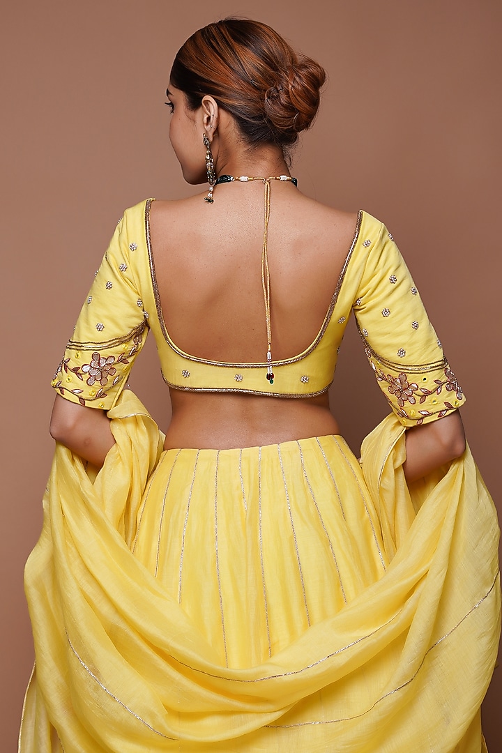 Lemon Yellow Chanderi Silk Wedding Lehenga Set by AHI CLOTHING at Pernia's Pop Up Shop