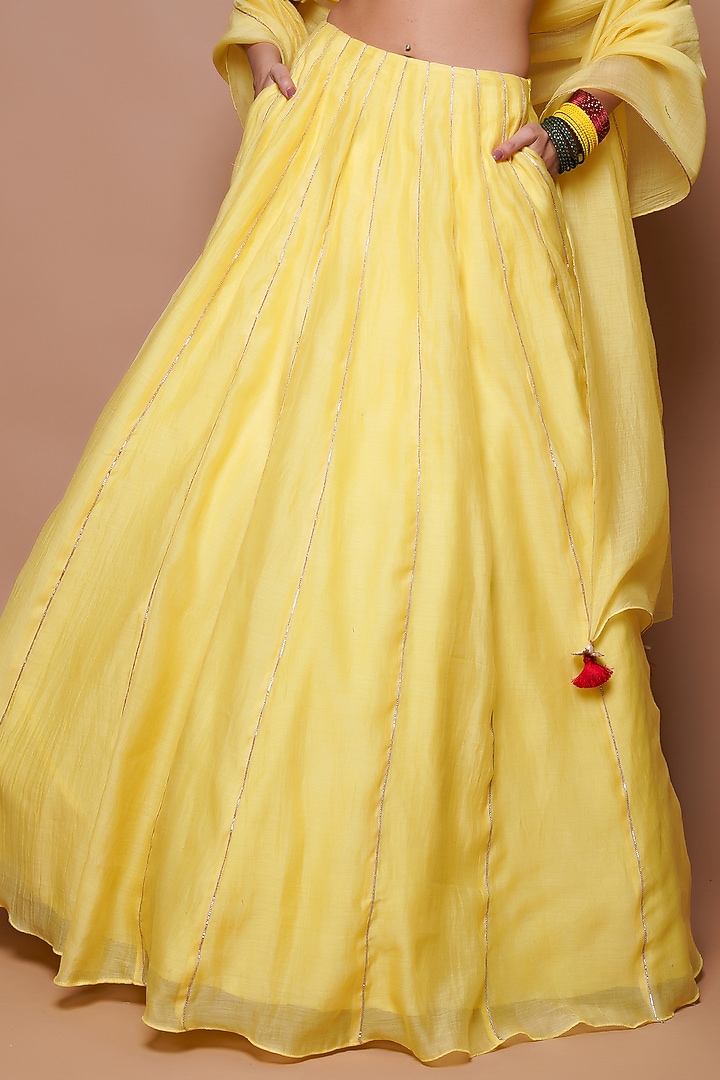 Lemon Yellow Chanderi Silk Wedding Lehenga Set by AHI CLOTHING at Pernia's Pop Up Shop