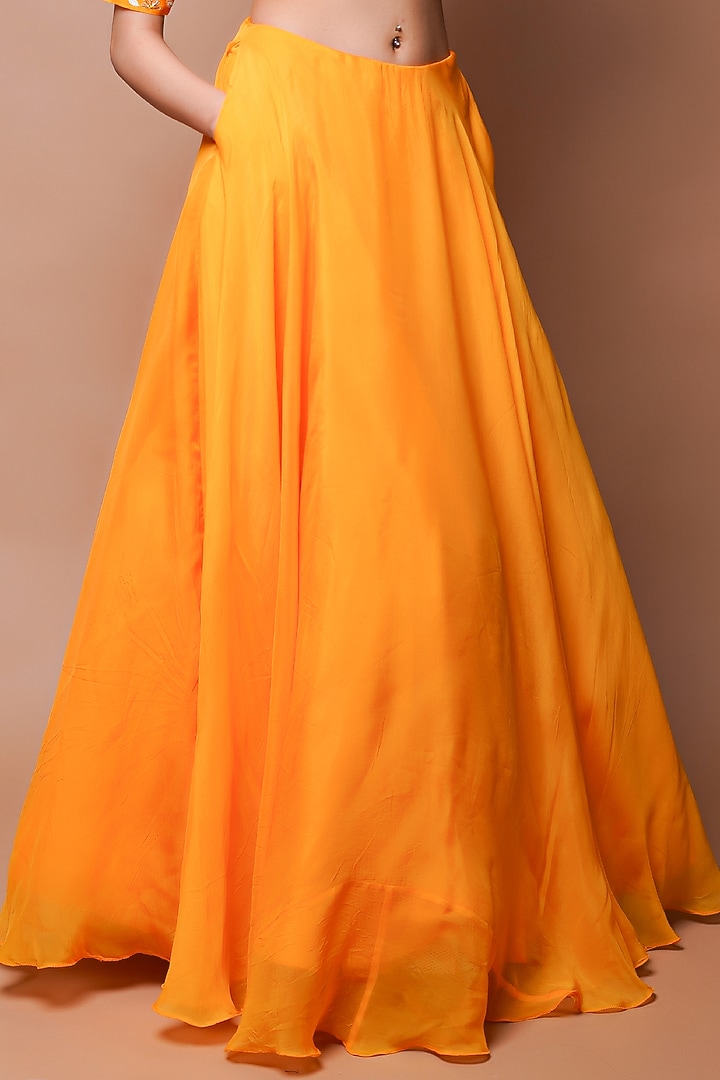 Mango Yellow Heavy Organza Wedding Lehenga Set by AHI CLOTHING at Pernia's Pop Up Shop