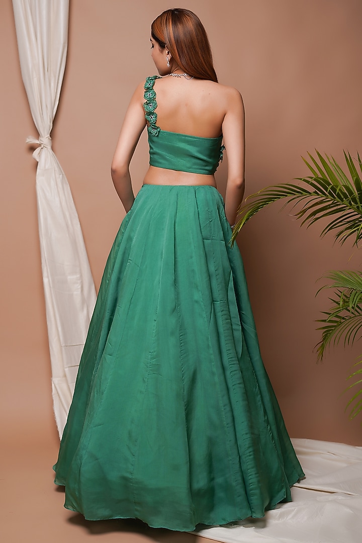Bright Green Heavy Organza Wedding Lehenga Set by AHI CLOTHING at Pernia's Pop Up Shop